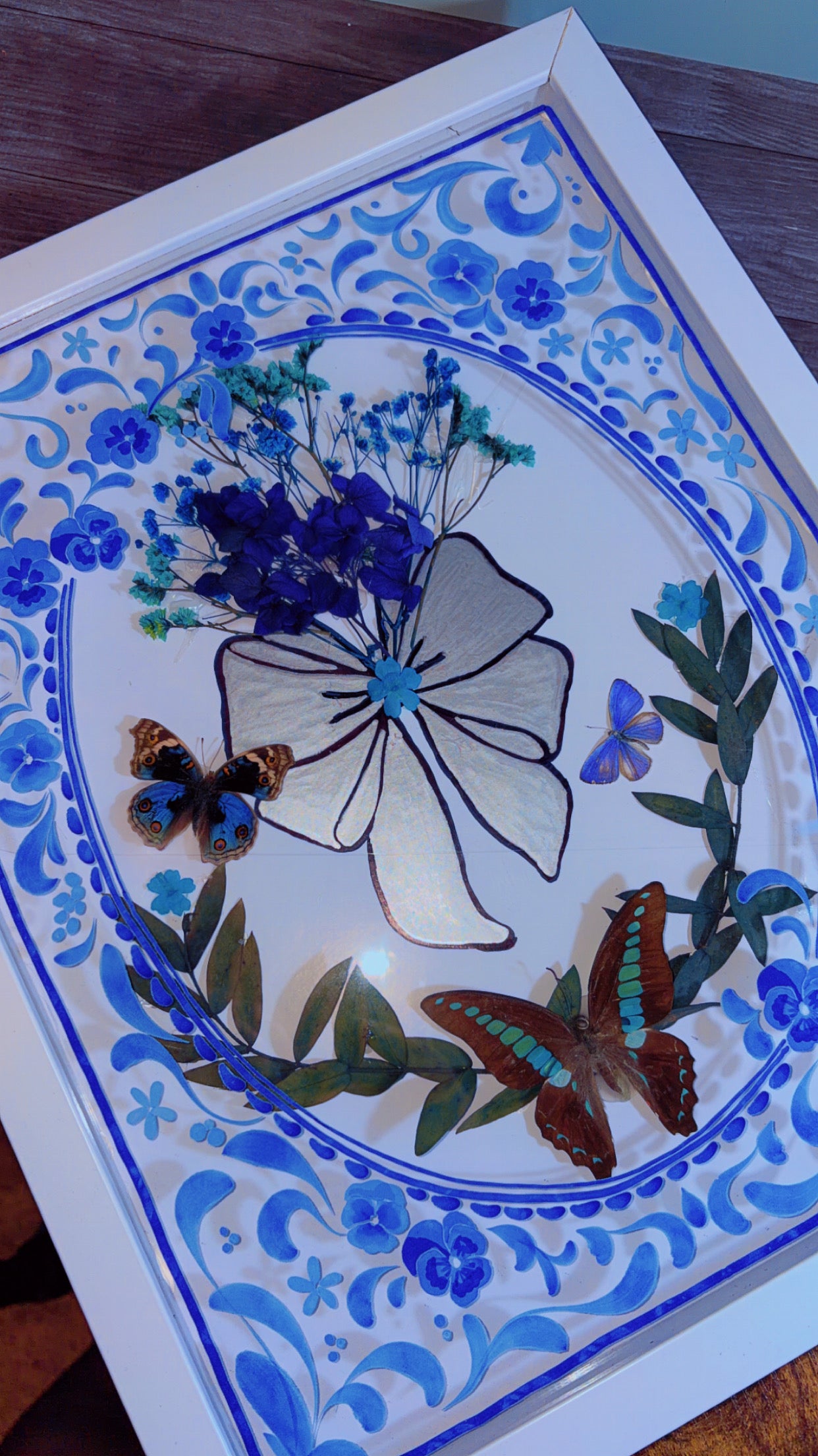 Handmade framed butterfly art piece