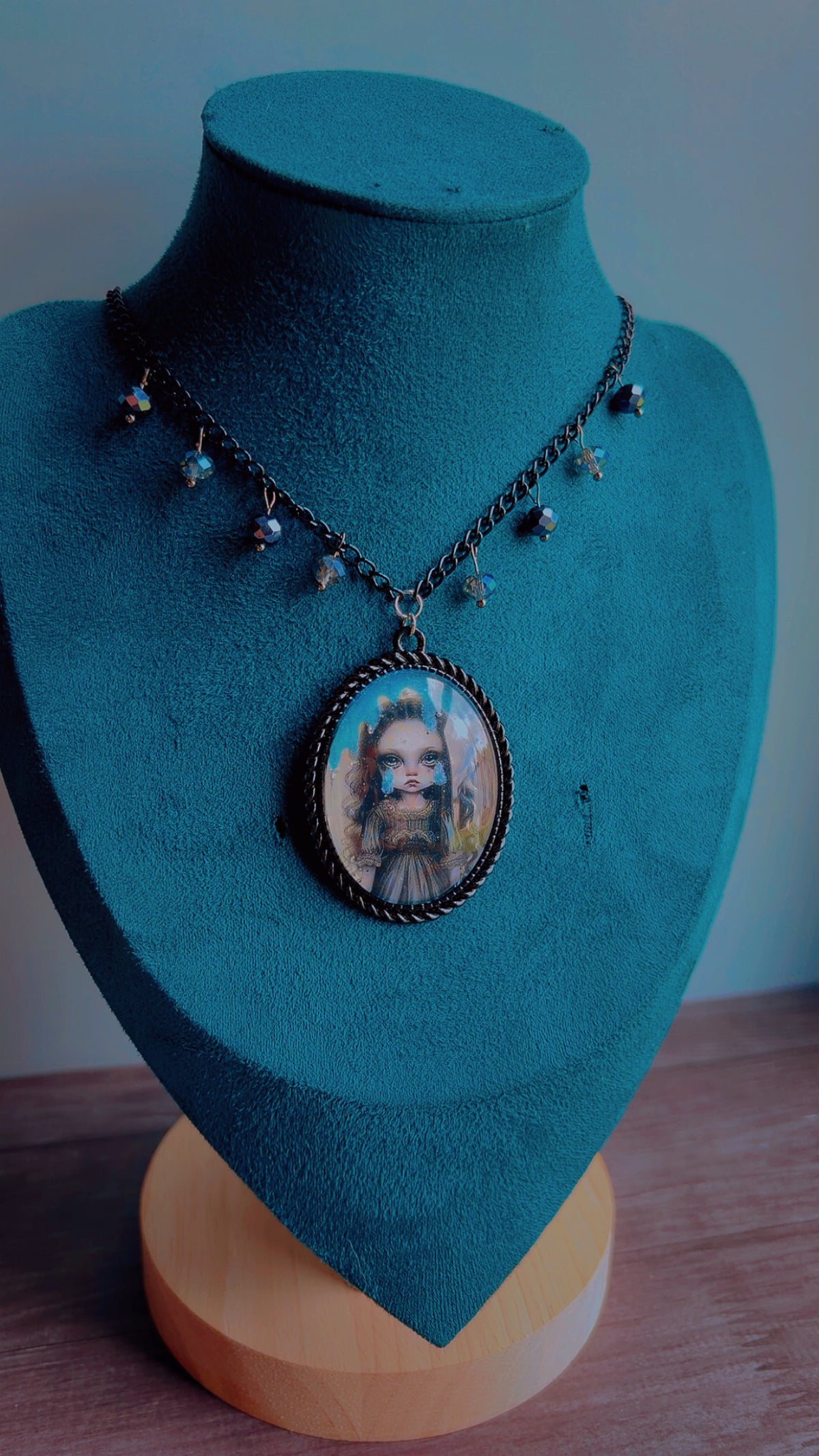 Handmade sad child creepy cameo necklace