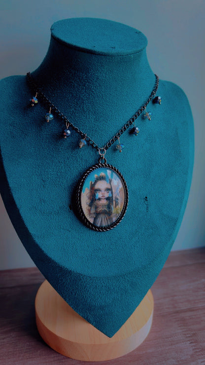 Handmade sad child creepy cameo necklace