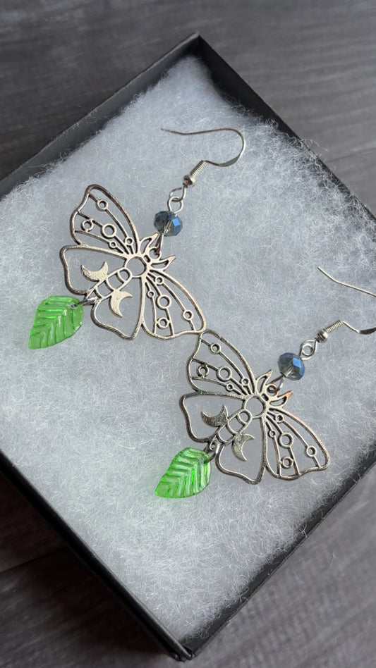 Handmade forest moth earrings