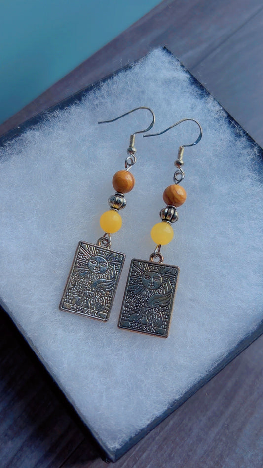 Handmade the sun tarot card earrings