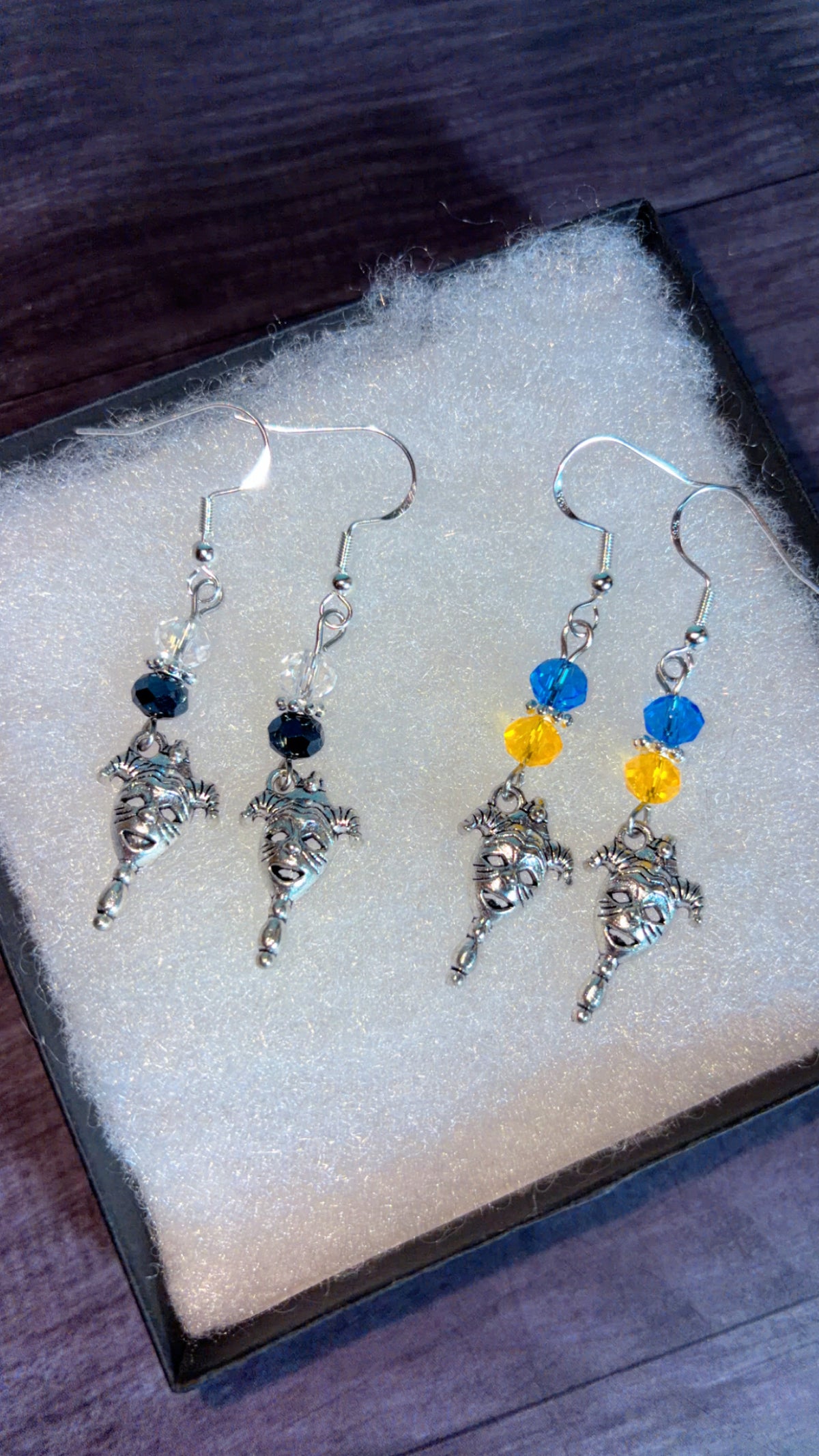 Handmade clown mask earrings