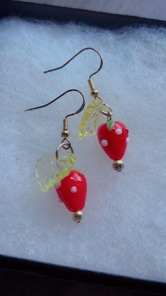 Glass strawberry earrings