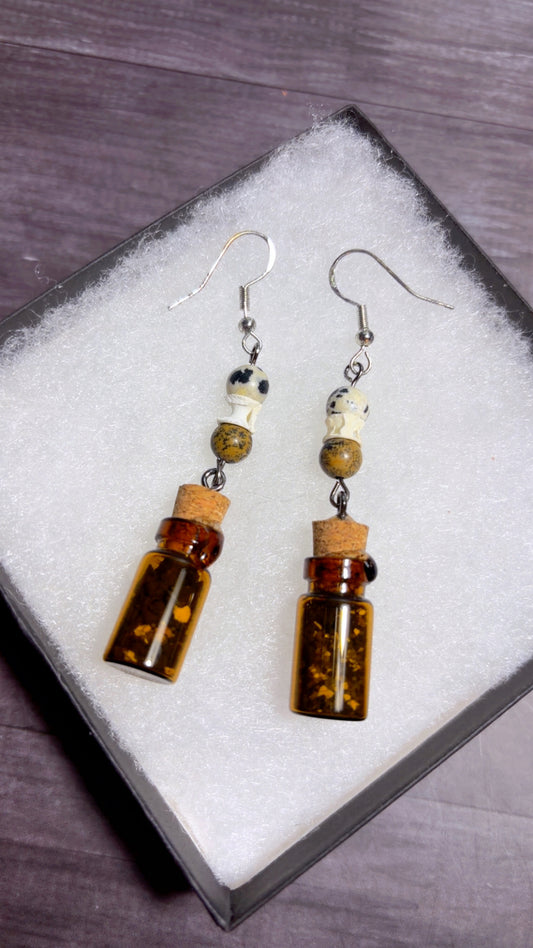 Handmade shark vertebrae and black salt earrings