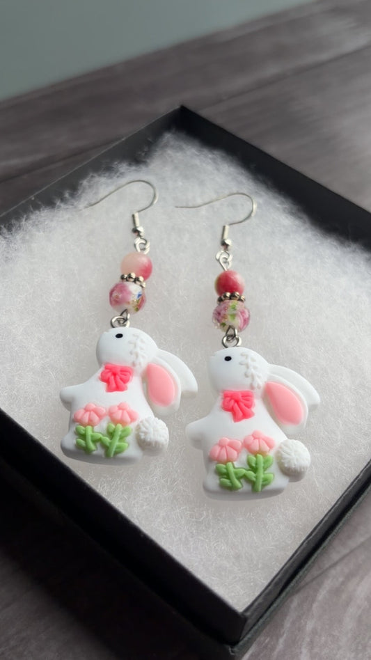 Handmade white bunny earrings