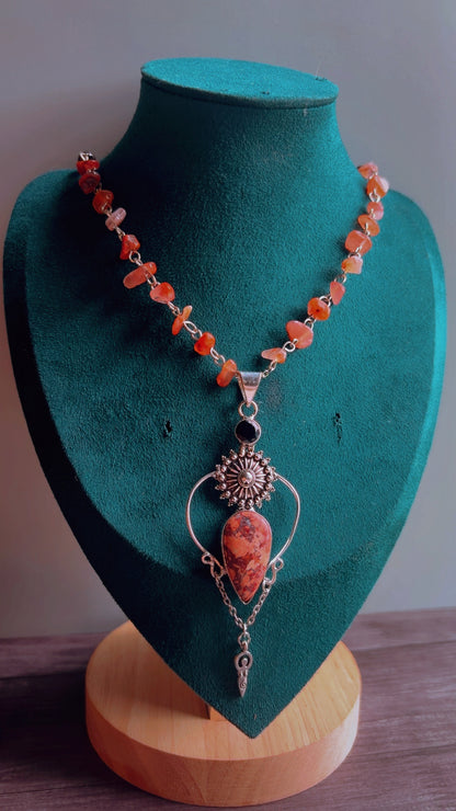 Handmade jasper, black onyx, and carnelian necklace