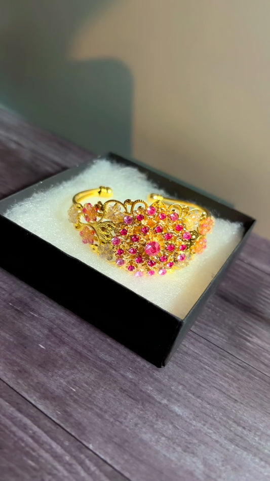 Handmade adjustable rhinestone cuff bracelet