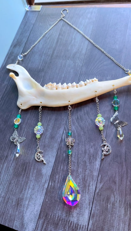 Handmade deer jawbone suncatcher