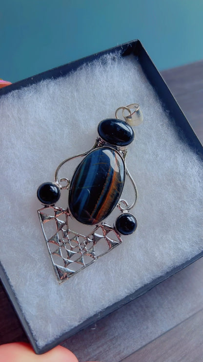 Blue tigers eye gemstone pendant