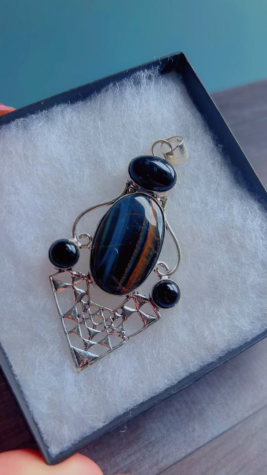 Blue tigers eye gemstone pendant