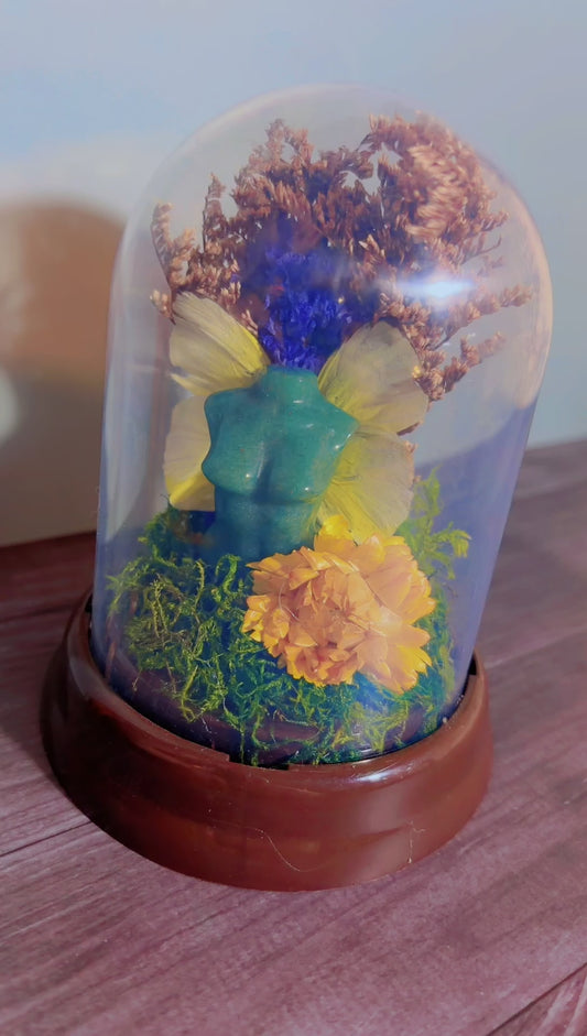 Handmade dome with green aventurine fairy with butterfly wings