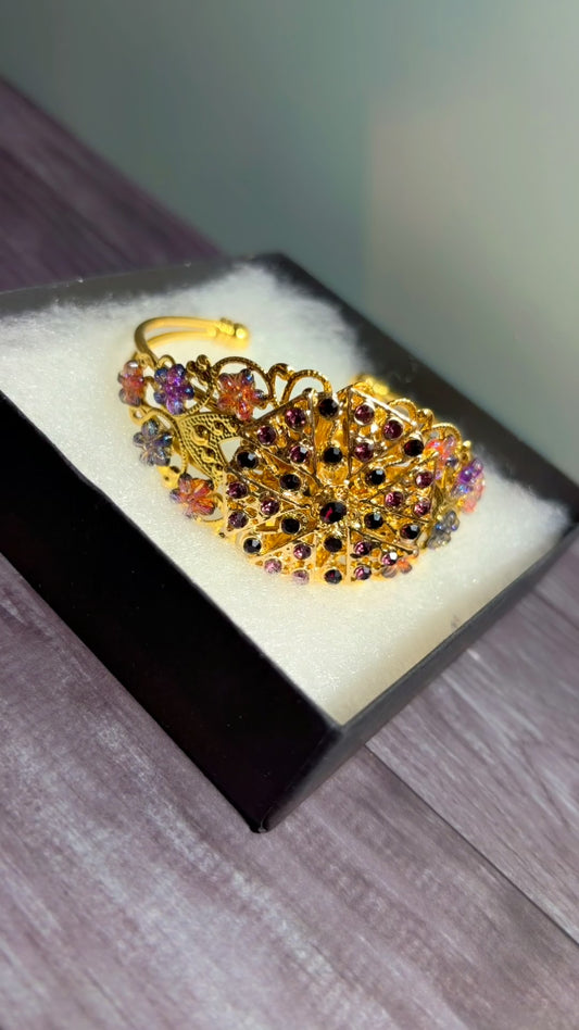 Handmade adjustable rhinestone cuff bracelet
