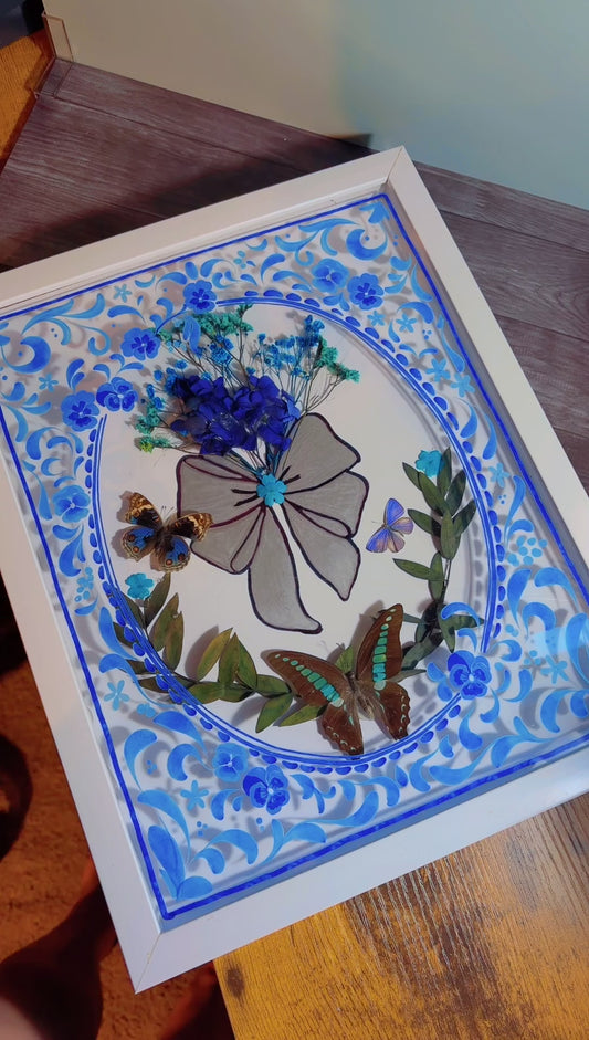Handmade framed butterfly art piece