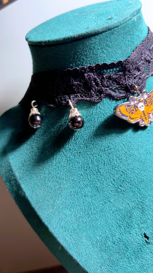 Handmade choker with death moth charm