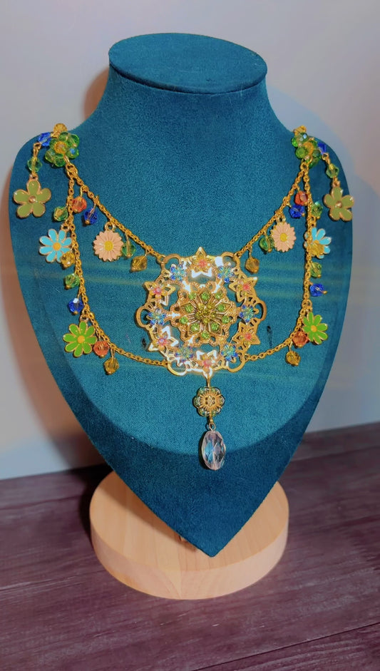 Handmade layered rhinestone necklace