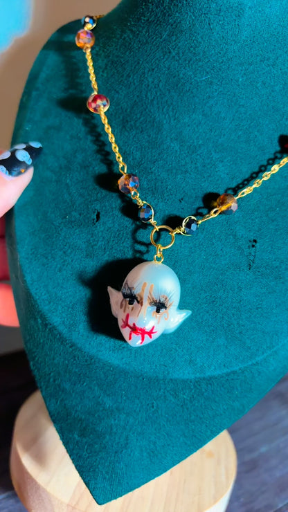 Handmade creepy scarecrow necklace