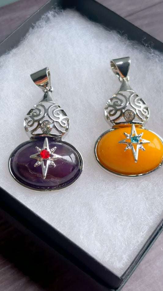 Amethyst & yellow aventurine pendants