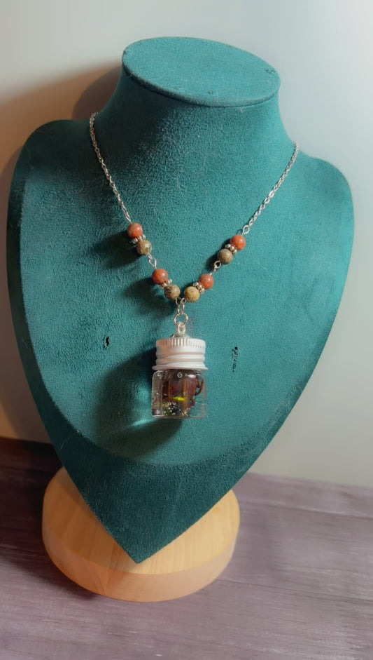 Handmade horned beetle wet specimen necklace
