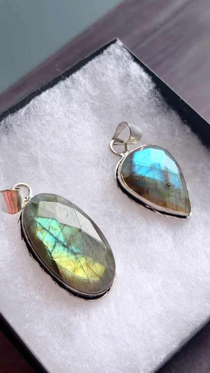 Faceted labradorite gemstone pendant